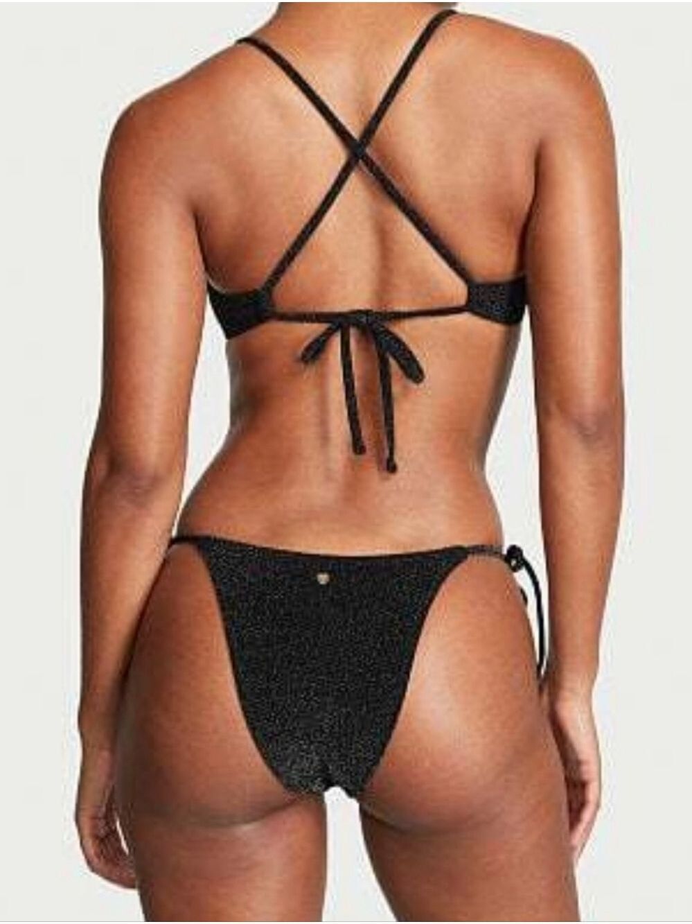 Victoria's Secret PINK Black Shimmer Brazilian Bikini Bottom Small NWT